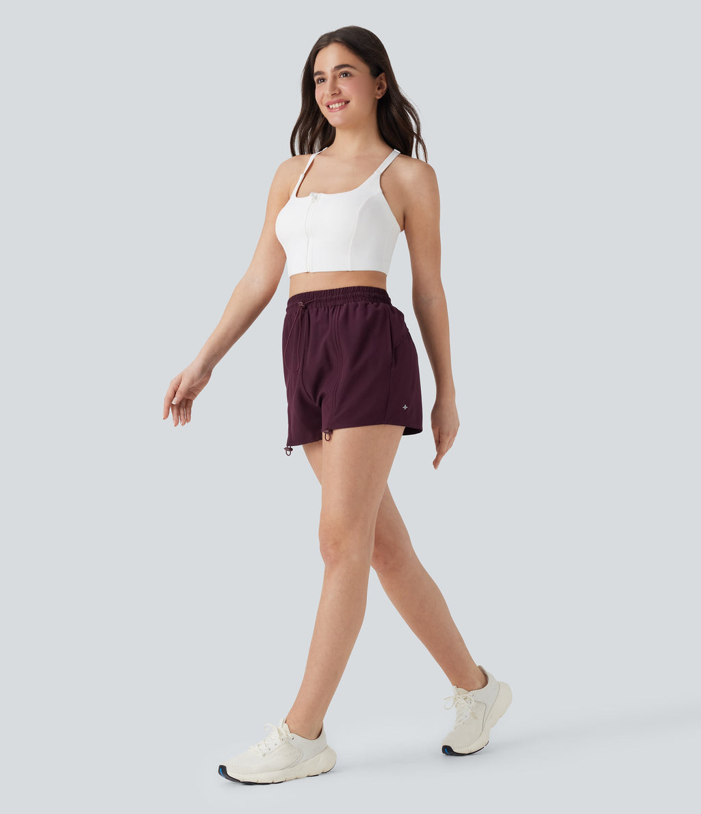 High Waisted Drawstring 2-in-1 Yoga Shorts with Pockets