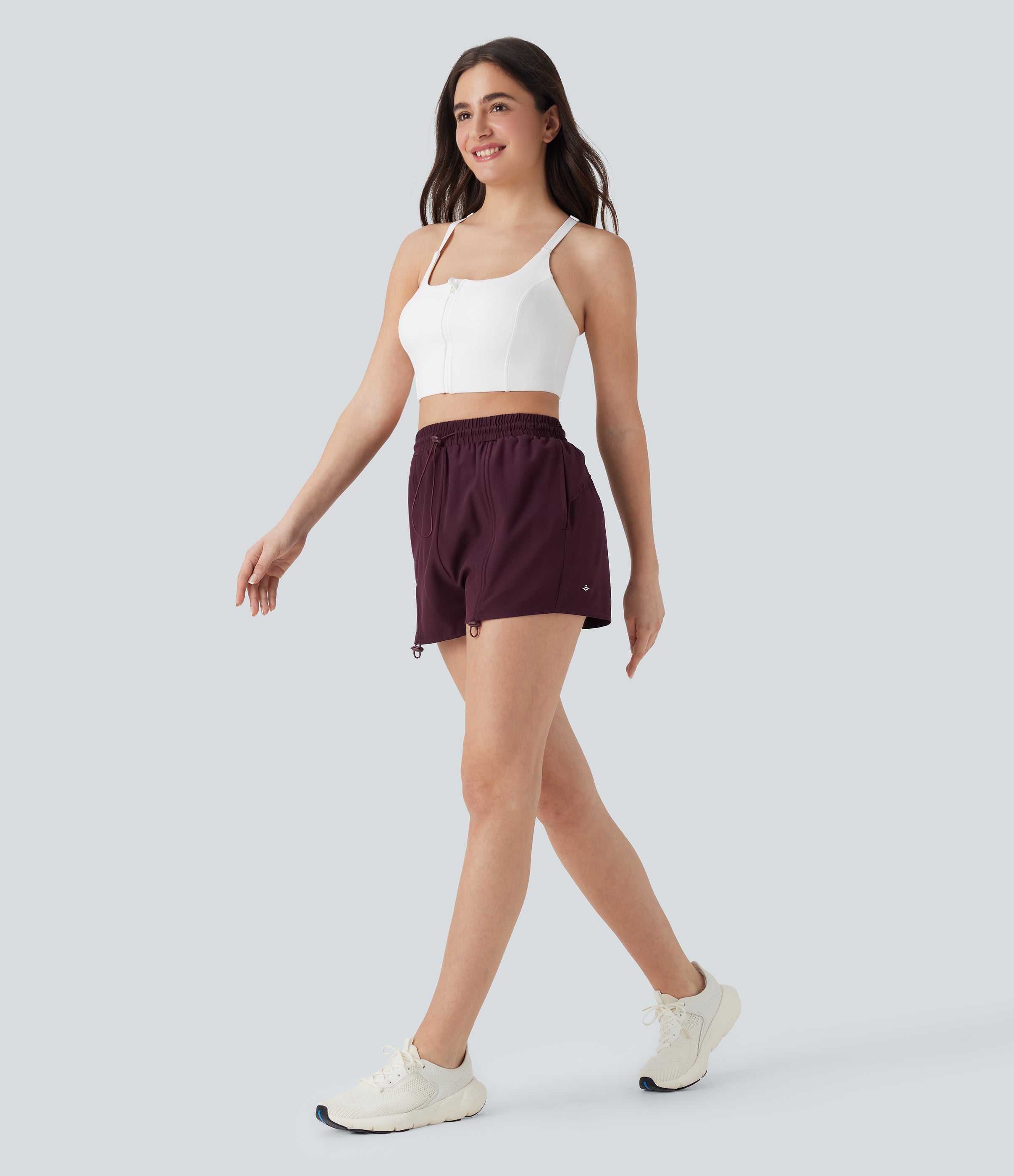 High Waisted Drawstring 2-in-1 Yoga Shorts with Pockets