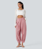 Mid Rise Stripe Casual Linen-Feel Joggers with Pockets