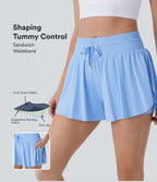 SoCinched High Waisted Tummy Control Drawstring 2-in-1 Anti-slip Hem Cool Touch Yoga Shorts with Pockets-UPF50+
