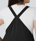 BreezefulTM Flowy Quick Dry Midi Casual Plus Size Pinafore Dress with Pockets