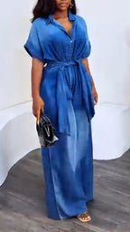 Women Collar Wash Water Temperament Casual Denim Jumpsuit
