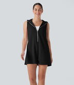 Hooded Sleeveless Zipper Casual Jumpsuit with Pockets