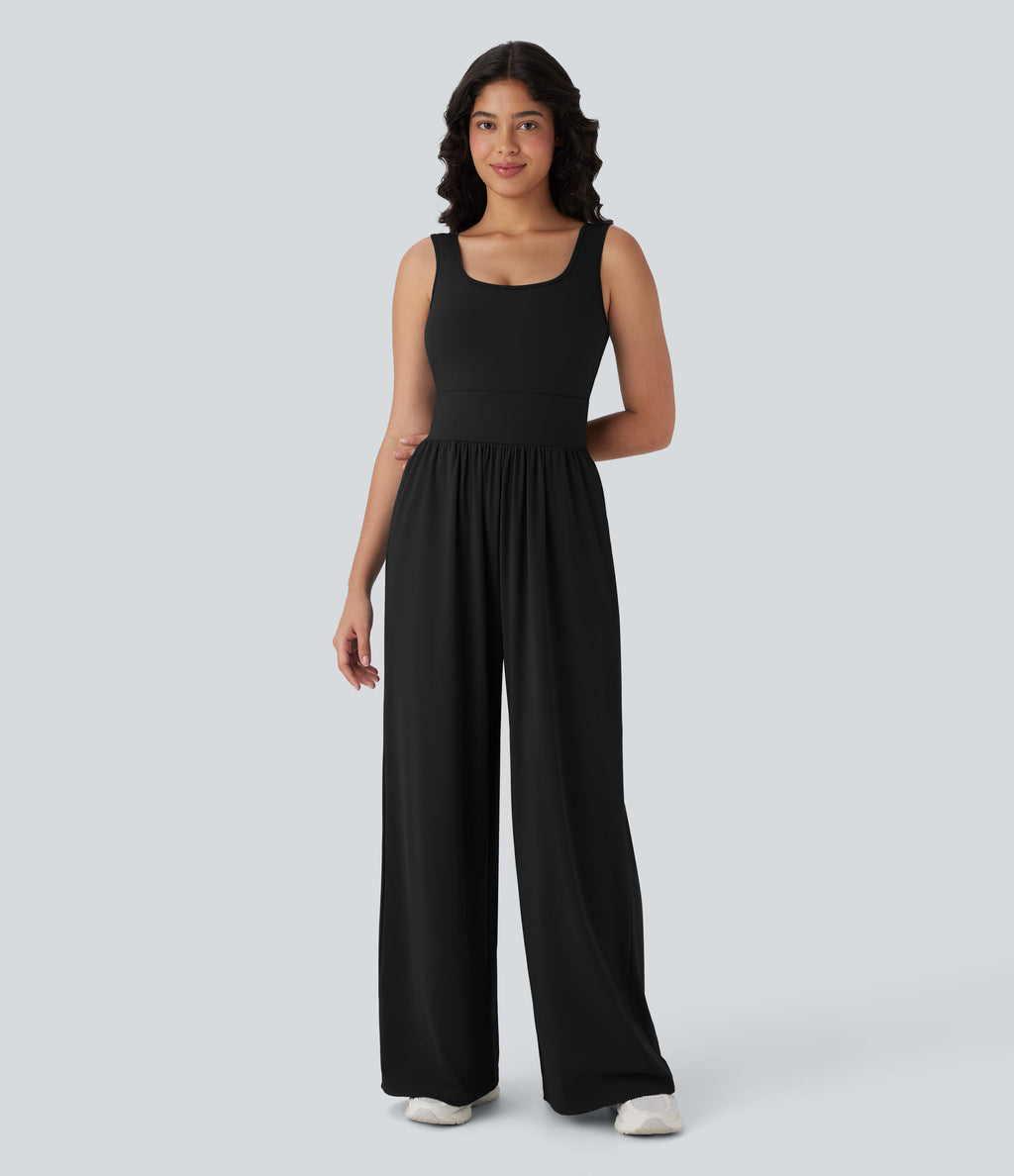 SoftlyZeroTM Airy Wide Leg Cool Touch Yoga Jumpsuit with Pockets-Easy Peezy