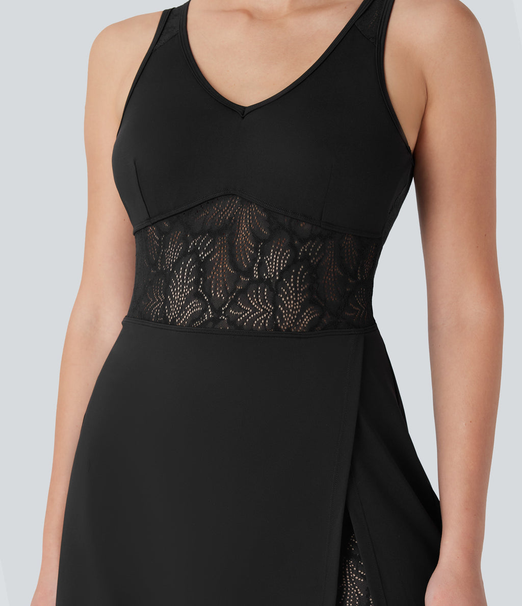 SoftlyZeroTM Airy Contrast Lace 2-in-1 Cool Touch Tennis Active Dress with Pocket-UPF50+
