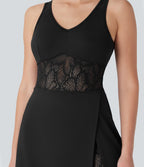 SoftlyZeroTM Airy Contrast Lace 2-in-1 Cool Touch Tennis Active Dress with Pocket-UPF50+