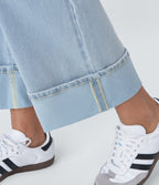 FlexTM High Waisted Multiple Pockets Rolled Hem Wide Leg Washed Stretchy Knit Casual Jeans