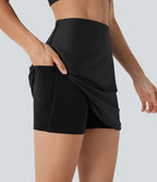 SoCinched High Waisted Tummy Control Butt Lifting Curved Hem 2-in-1 Sheen Yoga Skirt with Pockets
