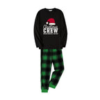 Christmas Family Matching Pajamas-Black Top and Green Plaid Pants Pjs Set with "Christmas Crew Making Memories Together " and Santa Hat Pattern Print