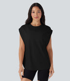 Dropped Shoulder Curved Hem Yoga Sports Top