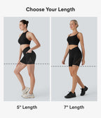 SoftlyzeroTM High Waisted Crossover Contrast Lace Yoga Biker Shorts 7'' with Pockets-UPF50+