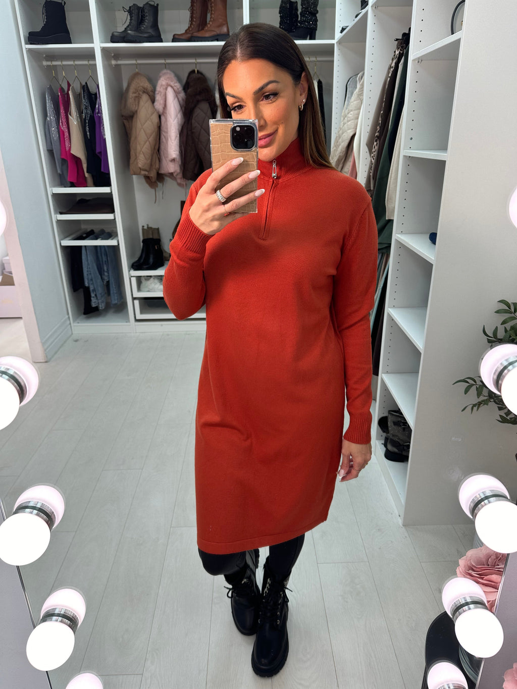 Adeena Plain Zip Detail Jumper Dress