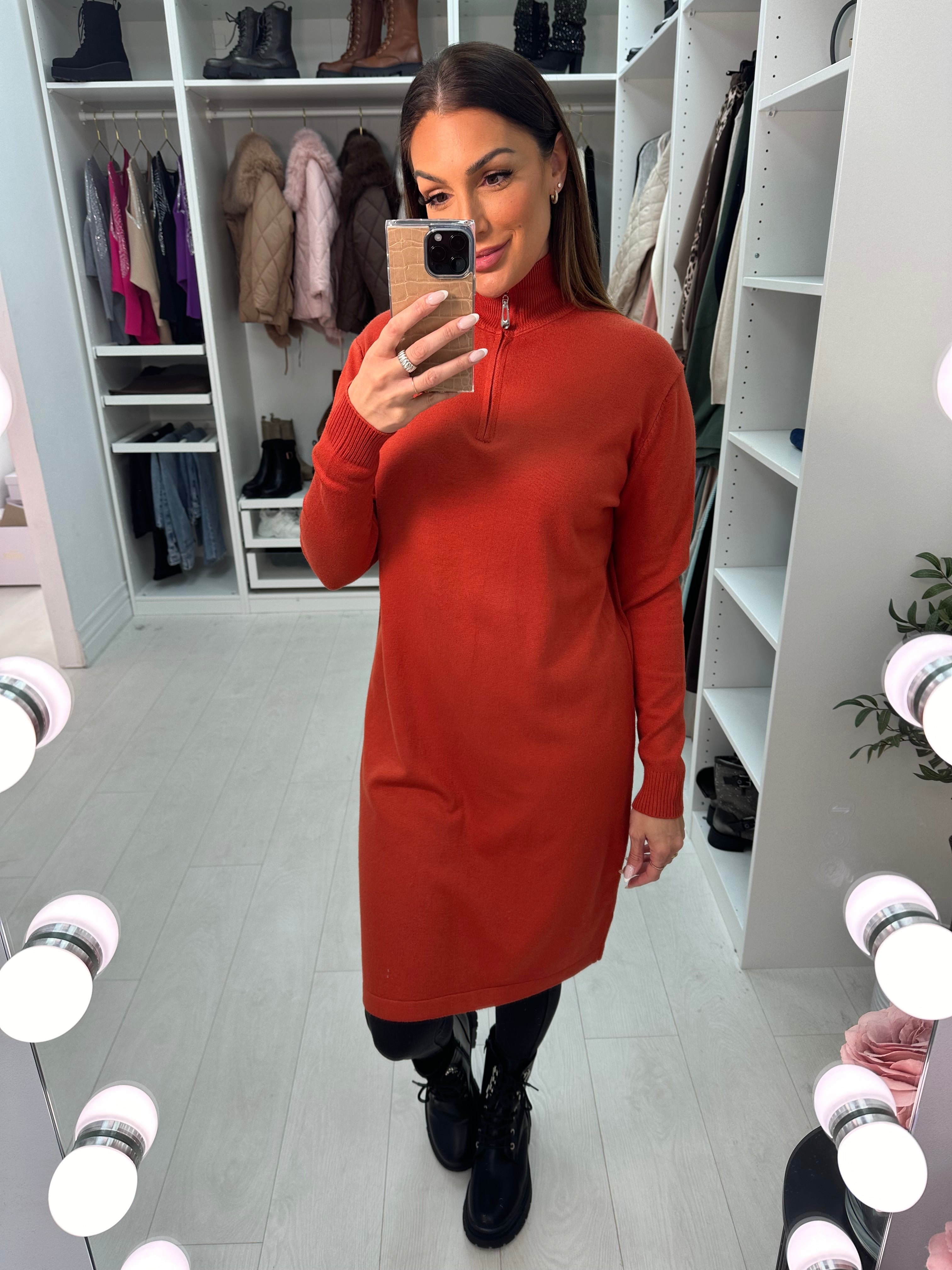 Adeena Plain Zip Detail Jumper Dress