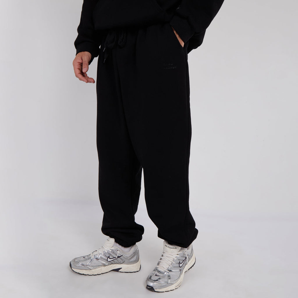 Unisex Black Minimalist Fleece Hoodie & Jogger Set Neutral Lounge Set