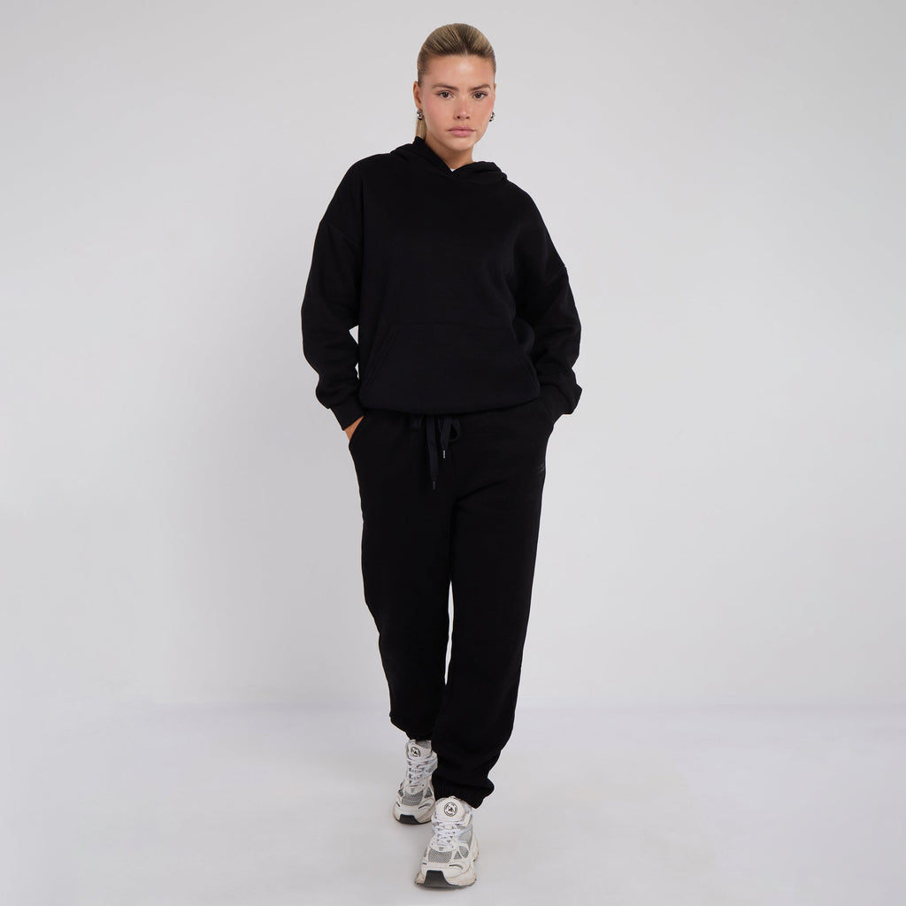 Unisex Black Minimalist Fleece Hoodie & Jogger Set Neutral Lounge Set