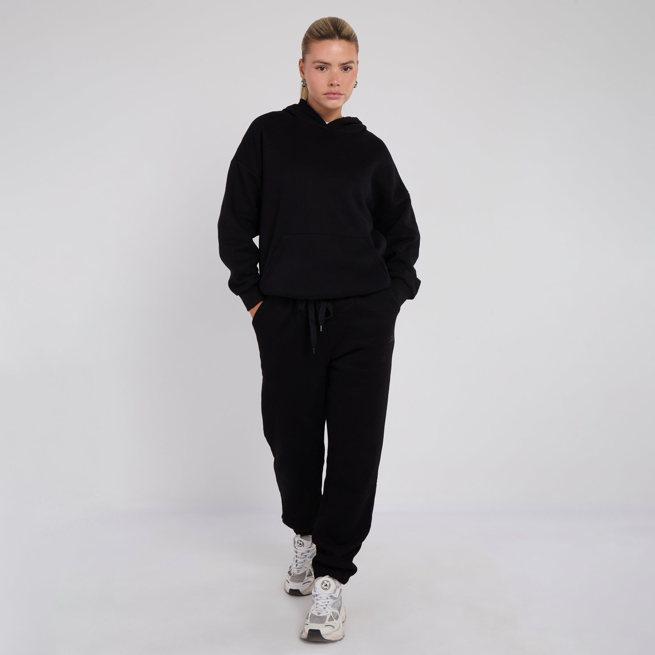 Unisex Black Minimalist Fleece Hoodie & Jogger Set Neutral Lounge Set