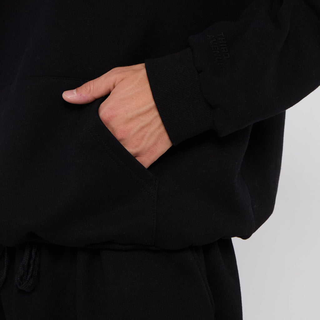 Unisex Black Minimalist Fleece Hoodie & Jogger Set Neutral Lounge Set