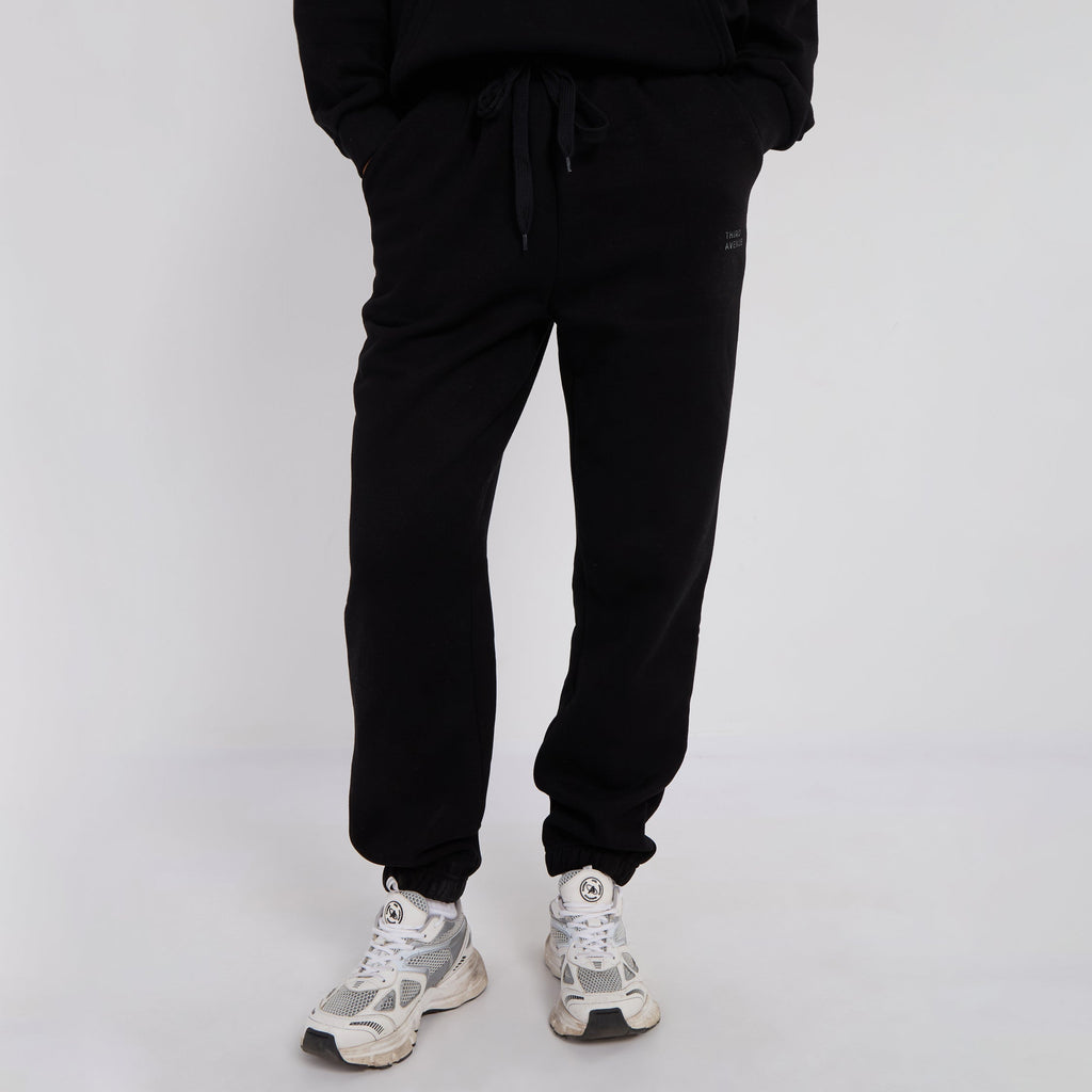 Unisex Black Minimalist Fleece Hoodie & Jogger Set Neutral Lounge Set