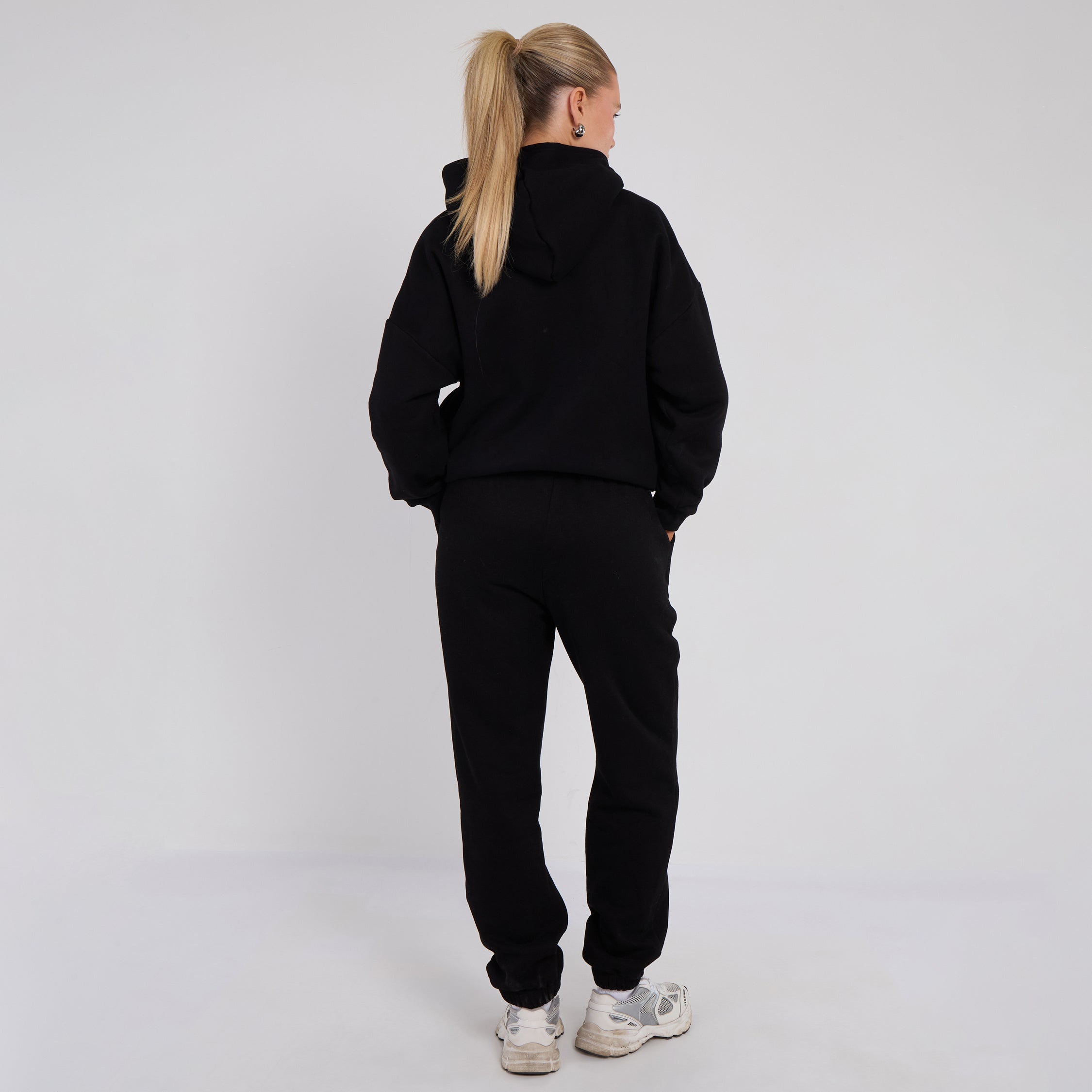 Unisex Black Minimalist Fleece Hoodie & Jogger Set Neutral Lounge Set