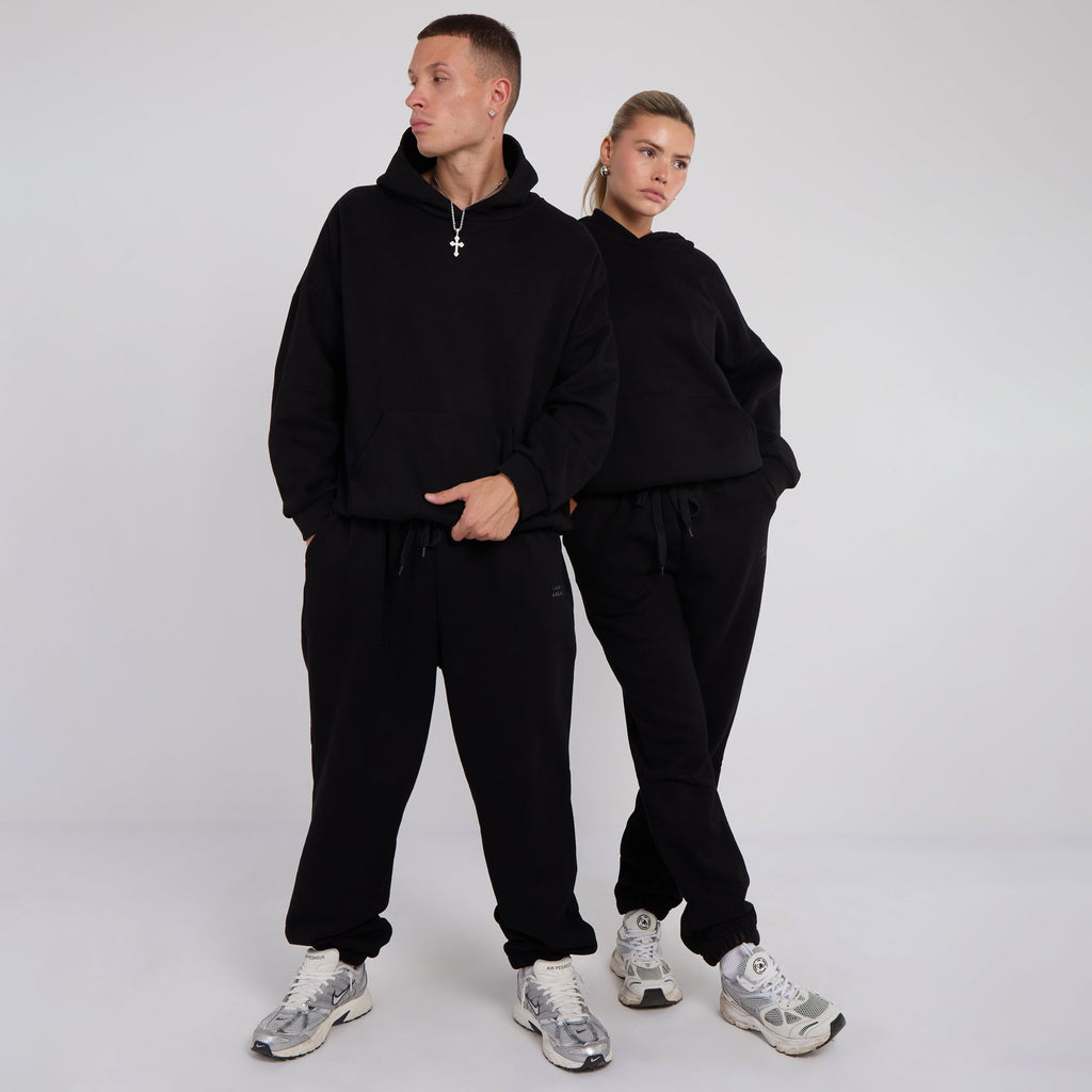 Unisex Black Minimalist Fleece Hoodie & Jogger Set Neutral Lounge Set