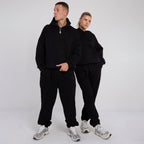 Unisex Black Minimalist Fleece Hoodie & Jogger Set Neutral Lounge Set