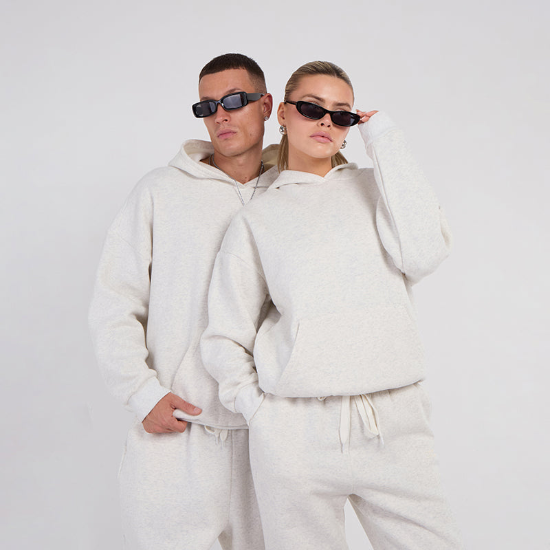 Unisex White Minimalist Fleece Hoodie & Jogger Set Neutral Lounge Set