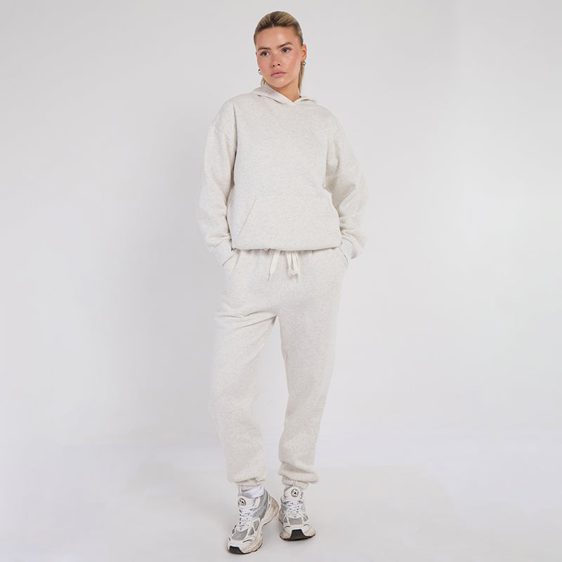 Unisex White Minimalist Fleece Hoodie & Jogger Set Neutral Lounge Set
