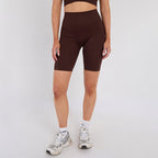 Stretch Coffee Brown Workout Outfit Seamless Sports Bra & High-Waist Leggings Set