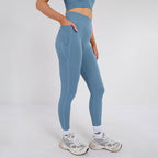 Stretch Blue Workout Outfit Seamless Sports Bra & High-Waist Leggings Set