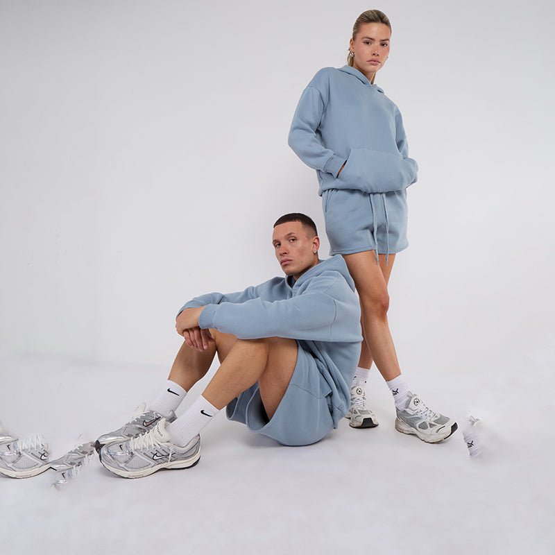 Unisex Blue Minimalist Fleece Hoodie & Jogger Set Neutral Lounge Set