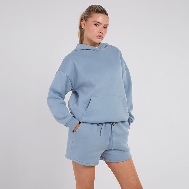 Unisex Blue Minimalist Fleece Hoodie & Jogger Set Neutral Lounge Set