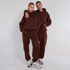 Unisex Brown Minimalist Fleece Hoodie & Jogger Set Neutral Lounge Set