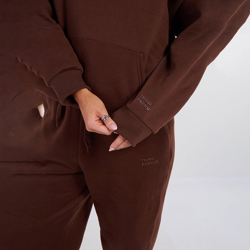 Unisex Brown Minimalist Fleece Hoodie & Jogger Set Neutral Lounge Set