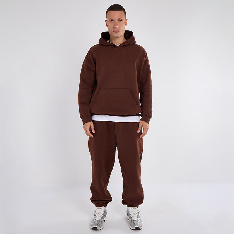 Unisex Brown Minimalist Fleece Hoodie & Jogger Set Neutral Lounge Set