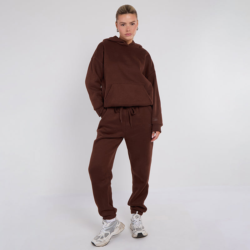 Unisex Brown Minimalist Fleece Hoodie & Jogger Set Neutral Lounge Set
