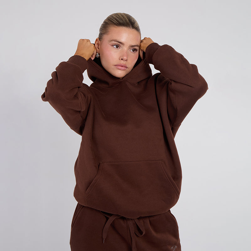 Unisex Brown Minimalist Fleece Hoodie & Jogger Set Neutral Lounge Set