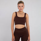 Stretch Coffee Brown Workout Outfit Seamless Sports Bra & High-Waist Leggings Set