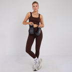 Stretch Coffee Brown Workout Outfit Seamless Sports Bra & High-Waist Leggings Set