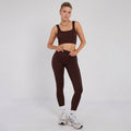 Stretch Coffee Brown Workout Outfit Seamless Sports Bra & High-Waist Leggings Set