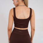 Stretch Coffee Brown Workout Outfit Seamless Sports Bra & High-Waist Leggings Set