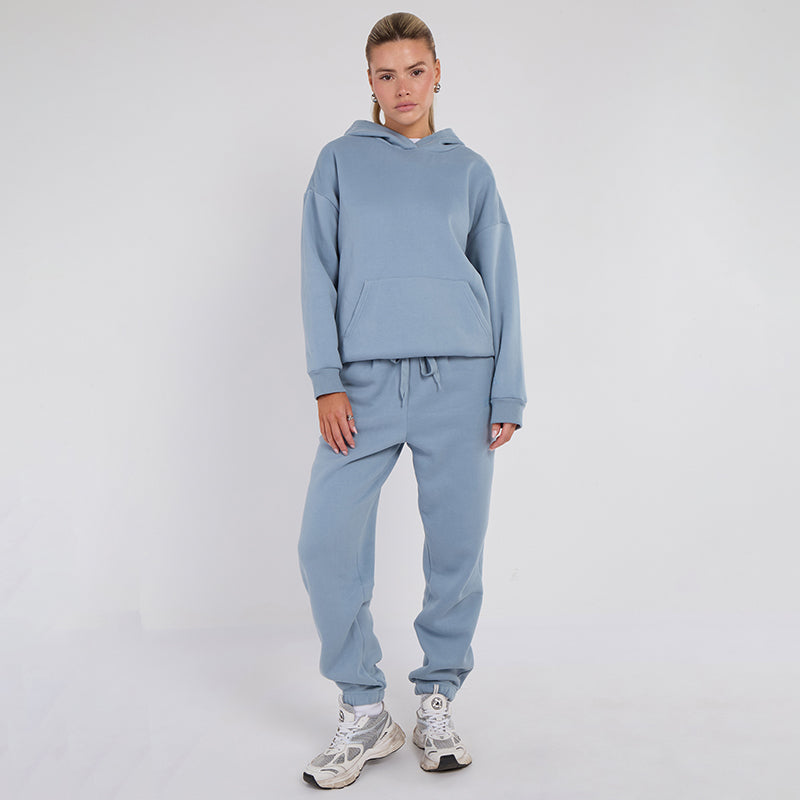 Unisex Blue Minimalist Fleece Hoodie & Jogger Set Neutral Lounge Set