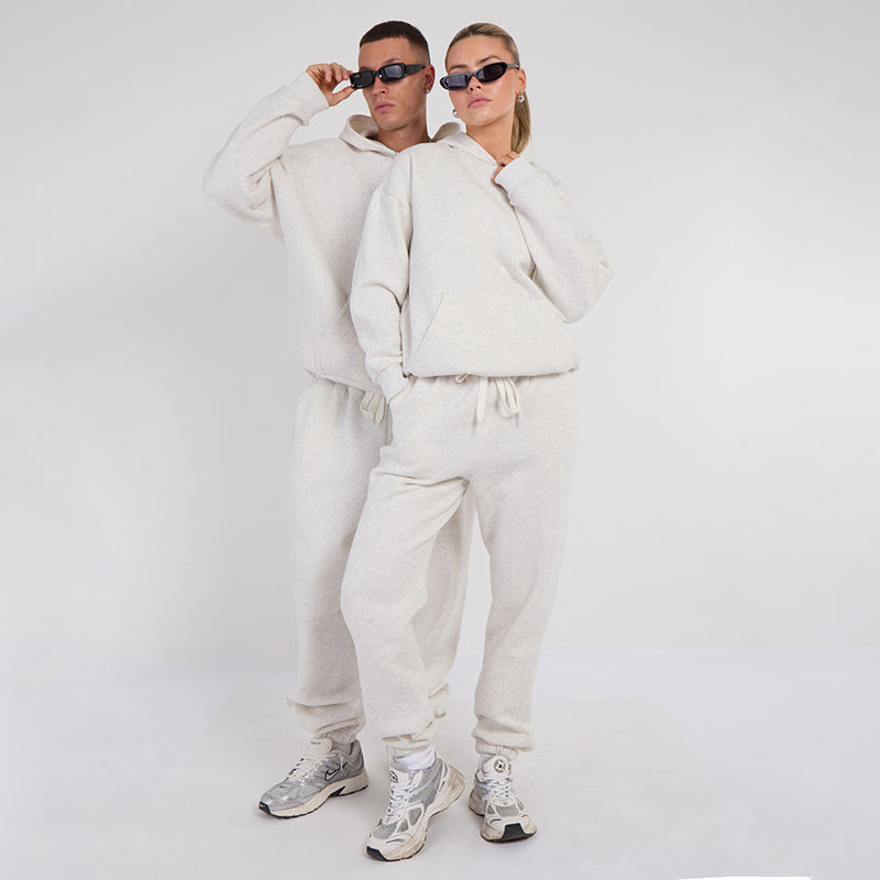 Unisex White Minimalist Fleece Hoodie & Jogger Set Neutral Lounge Set