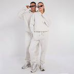 Unisex White Minimalist Fleece Hoodie & Jogger Set Neutral Lounge Set