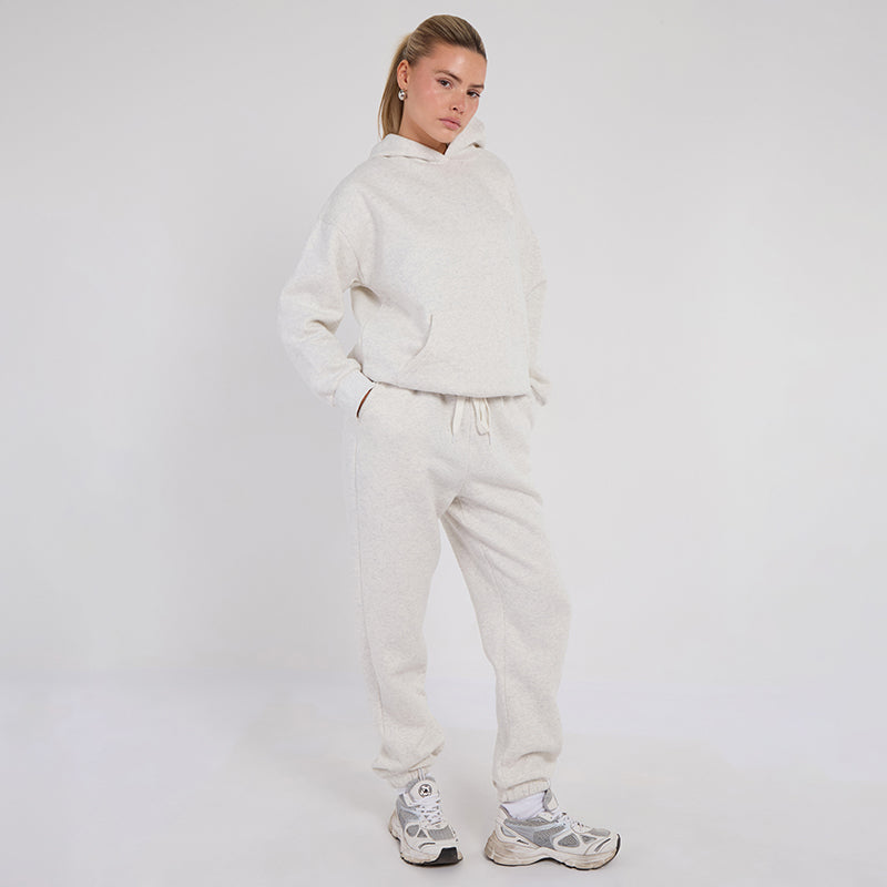 Unisex White Minimalist Fleece Hoodie & Jogger Set Neutral Lounge Set