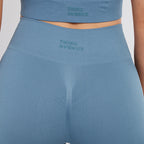 Stretch Blue Workout Outfit Seamless Sports Bra & High-Waist Leggings Set
