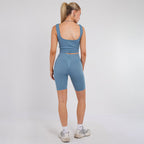 Stretch Blue Workout Outfit Seamless Sports Bra & High-Waist Leggings Set