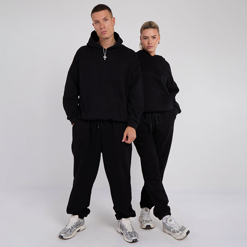 Unisex Black Minimalist Fleece Hoodie & Jogger Set Neutral Lounge Set