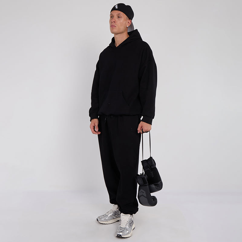 Unisex Black Minimalist Fleece Hoodie & Jogger Set Neutral Lounge Set
