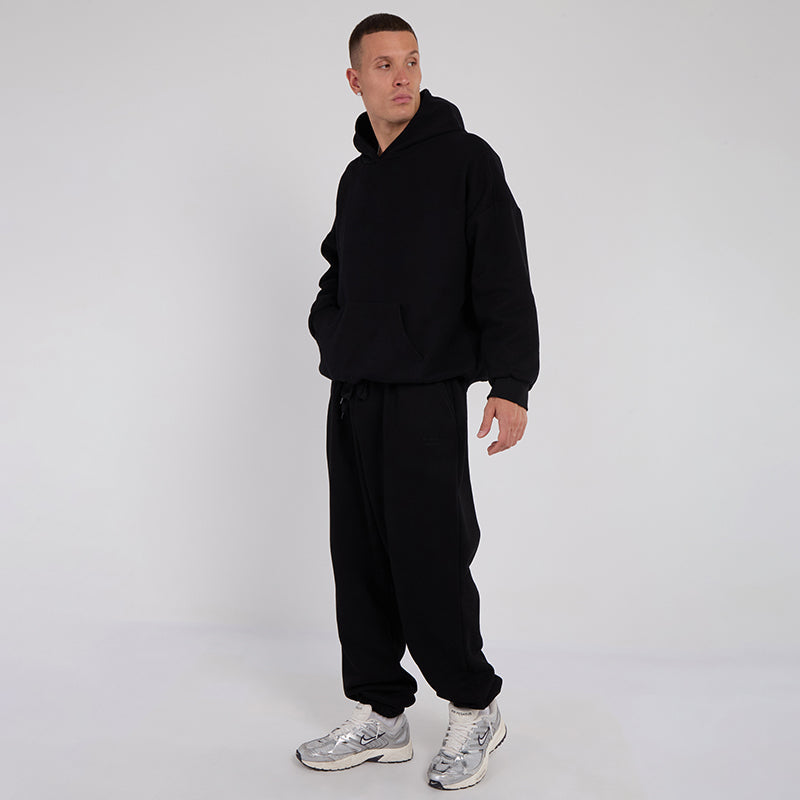 Unisex Black Minimalist Fleece Hoodie & Jogger Set Neutral Lounge Set