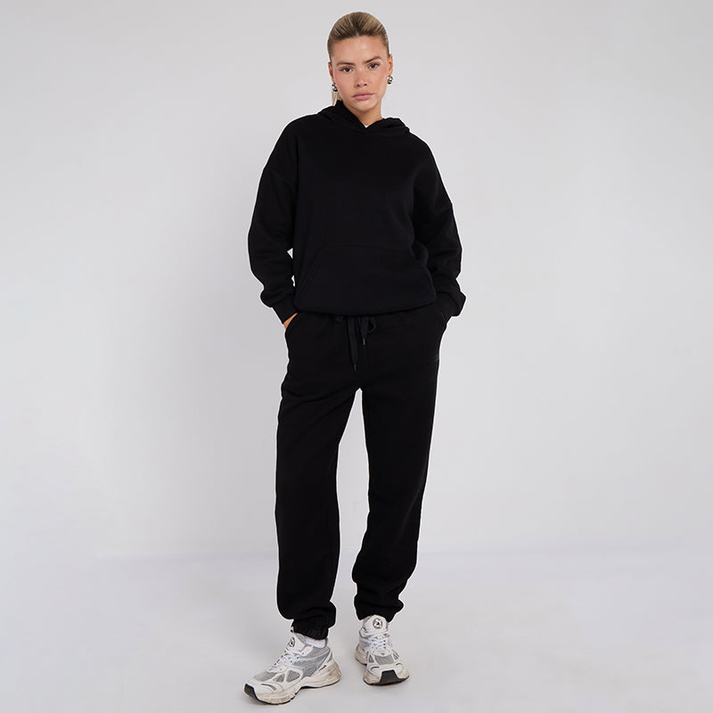Unisex Black Minimalist Fleece Hoodie & Jogger Set Neutral Lounge Set